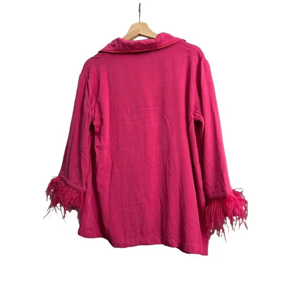 Sleeper Party Cropped Feather Trim Pajama Shirt - Picture 6 of 9